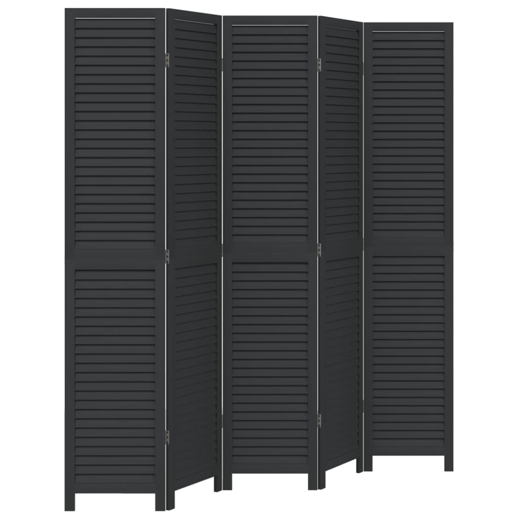 Room Divider 5 Panels Black Solid Wood Paulownia